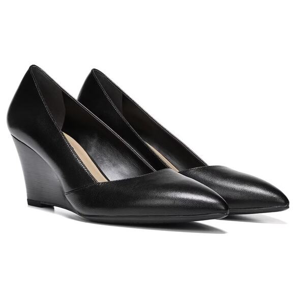 FRANCO SARTO Frankie Wedge Pump in Black Leather Women’s Sz. 7W Pointed Toe Heel - Picture 1 of 13